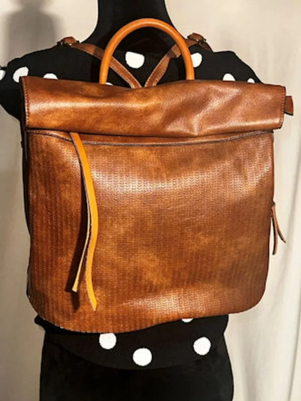 Brown Faux Leather Backpack, School Bag